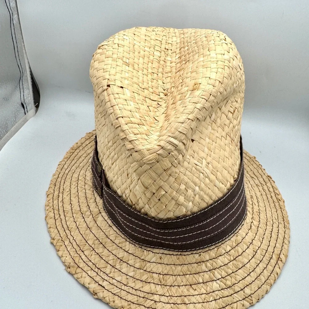Lola Hats Straw Hat Brown Sun Hat Fedora Ribbon Band Studded Tan  XS Small 21 in - Picture 4 of 6
